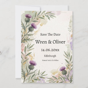 Schotse Distel Lavendel Save The Date Kaart
