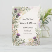 Schotse Distel Lavendel Save The Date Kaart (Staand voorkant)