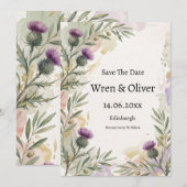 Schotse Distel Lavendel Save The Date Kaart (Voorkant / Achterkant)