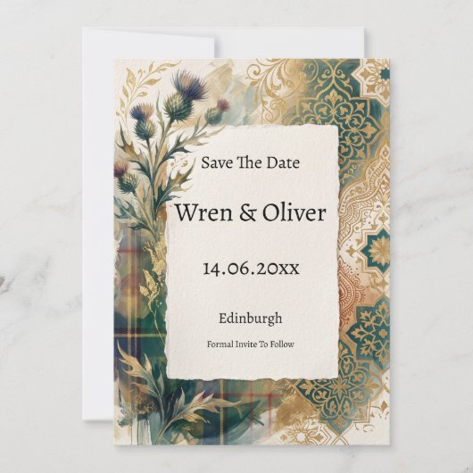 Schotse Distel Marokkaanse Mozaïek Bewaar de Datum Save The Date (Voorkant)