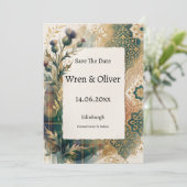 Schotse Distel Marokkaanse Mozaïek Bewaar de Datum Save The Date (Staand voorkant)