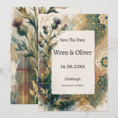 Schotse Distel Marokkaanse Mozaïek Bewaar de Datum Save The Date (Voorkant / Achterkant)
