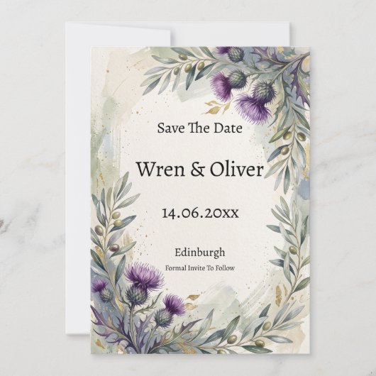 Schotse Distel Olijf Botanisch Save The Date (Voorkant)