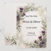 Schotse Distel Olijftak Save The Date Kaart (Voorkant / Achterkant)