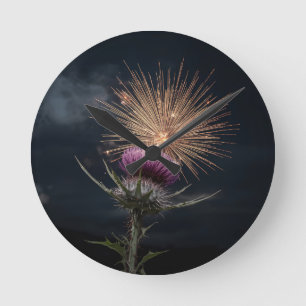Schotse Distel Ronde Wandklok Dramatisch Donker