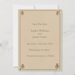 Schotse Distel Save the Date Kaart Elegante Beig