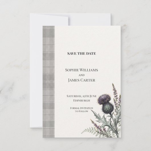 Schotse Distel Tartan Huwelijk Save The Date (Voorkant)