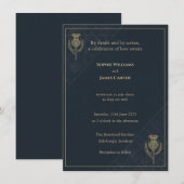 Schotse Distel Tartan Navy Goud Uitnodiging (Voorkant / Achterkant)