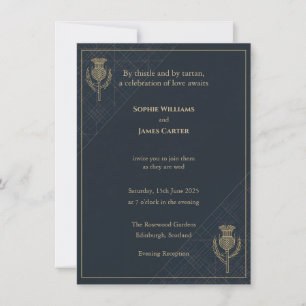 Schotse Distel Tartan Navy Gouden Avond Uitnodigin Kaart