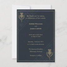 Schotse Distel Tartan Navy Gouden Trouw Uitnodigin