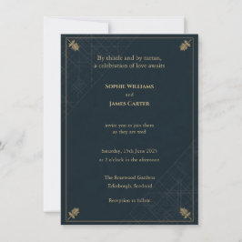 Schotse Distel Tartan Navy Gouden Trouw Uitnodigin Kaart