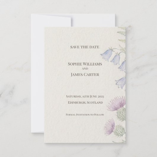 Schotse Distel Tartan Save the Date | Gouden Emble (Voorkant)