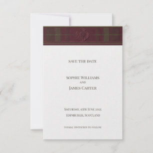 Schotse Distel Tartan Save the Date   Gouden Emble