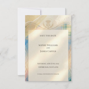 Schotse Distel Tartan Save the Date Gouden Emble