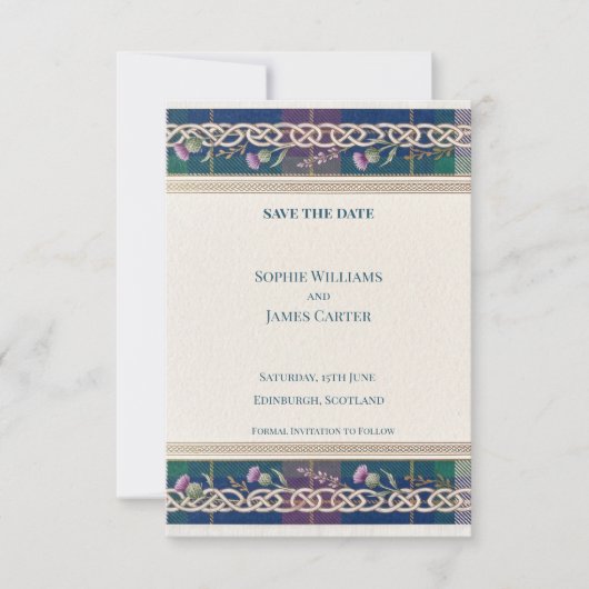 Schotse Distel Tartan Save The Date Kaart (Voorkant)