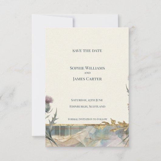 Schotse Distel Tartan Save the Date Kaart (Voorkant)