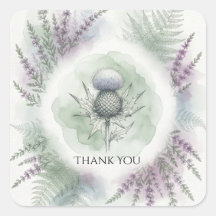 Schotse Distel Watercolor Trouw Vierkante Sticker
