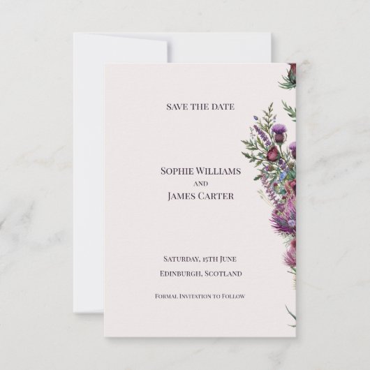 Schotse Distel Wildboeket Bruiloft Save The Date (Voorkant)