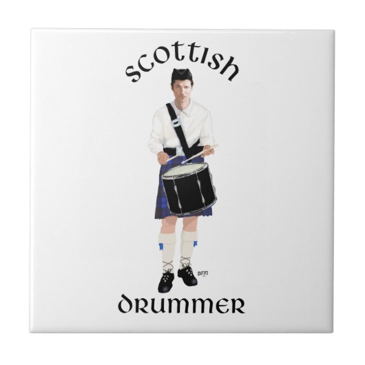 Schotse Drummer - Blauwe Kilt Tegeltje (Voorkant)