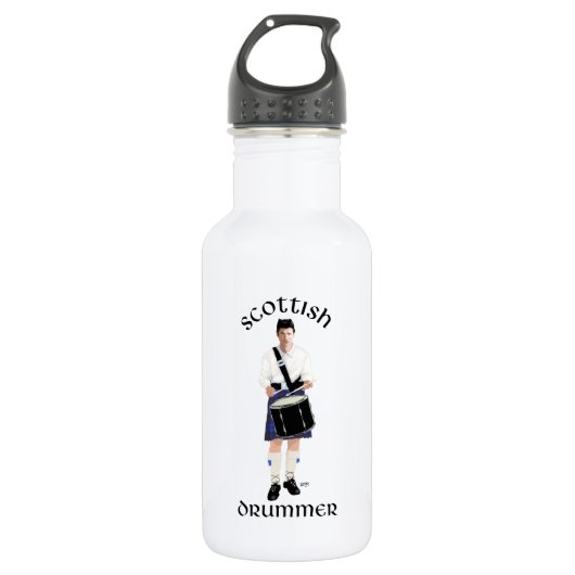 Schotse Drummer - Blauwe Kilt Waterfles (Voorkant)