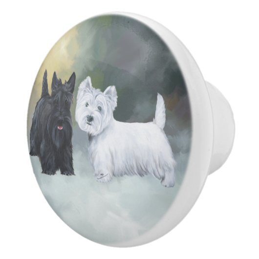 Schotse en West Highland Terriers Keramische Knop (Rechts)