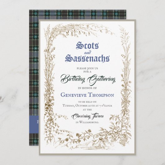 Schotse Flora Sassenach Blue Birthday Invitation Kaart (Voorkant / Achterkant)