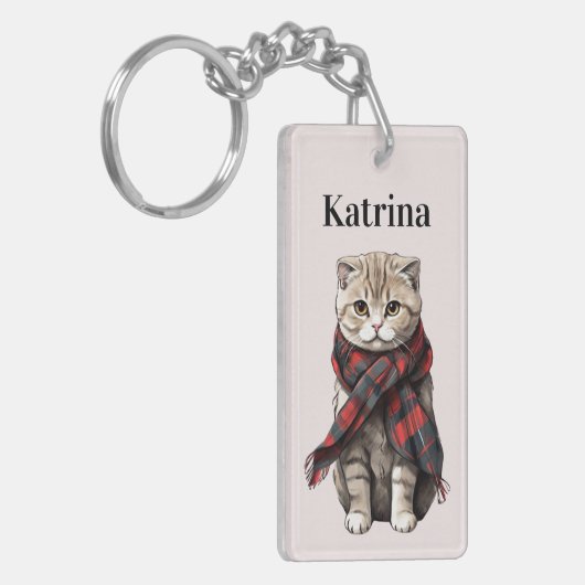 Schotse Fold Cat gepersonaliseerd Sleutelhanger (Voorkant Links)