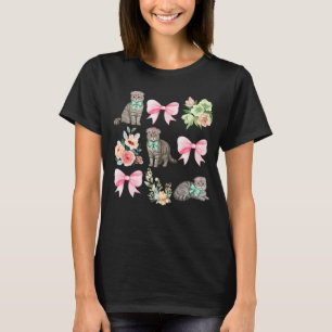 Schotse Fold Kat Coquette Toile Roze Strik Bloem T-shirt