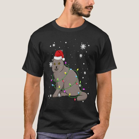 Schotse Fold Kat Kerst Licht Kerstmis Kat Sa T-shirt (Voorkant)