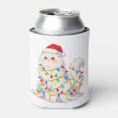 Schotse Fold Kat Kerstman Hoed Kerstverlichting Gr Blikjeskoeler (Blikje Voorkant)