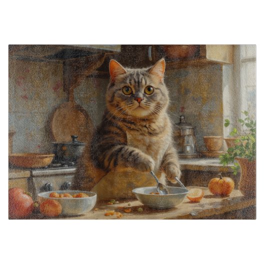 Schotse Fold kat kookt in de keuken Snijplank (Voorkant)