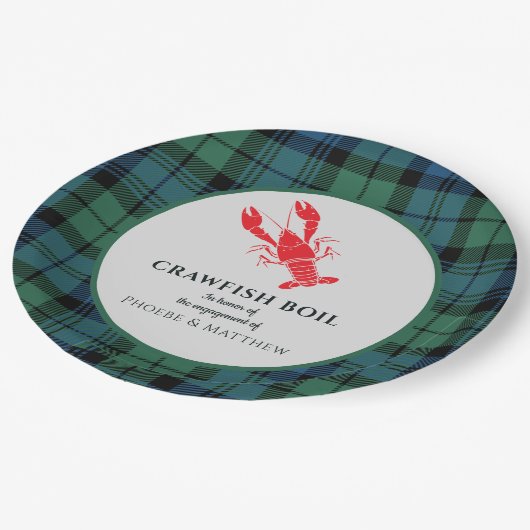 Schotse geruite rivierkreeftkokerij verlovingsfees papieren bordje (Gekanteld)