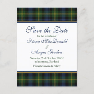 Schotse Gordon Tartan Bruiloft Save the Date Aankondigingskaart