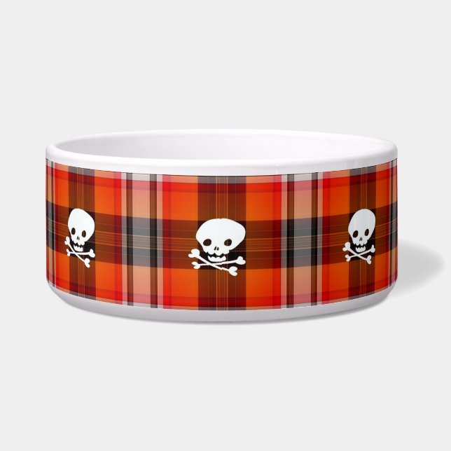 schotse gothic skulls plaid cat food bowl voerbakje (Voorkant)