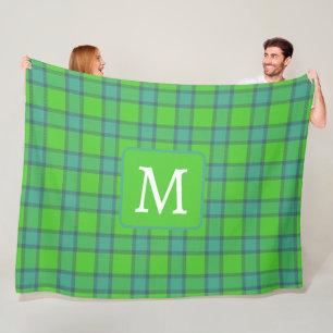 Schotse groene & blauwe geruite monogram fleece deken