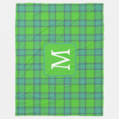 Schotse groene & blauwe geruite monogram fleece deken (Voorkant)