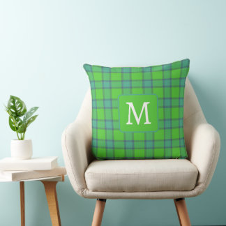 Schotse groene & blauwe geruite monogram kussen