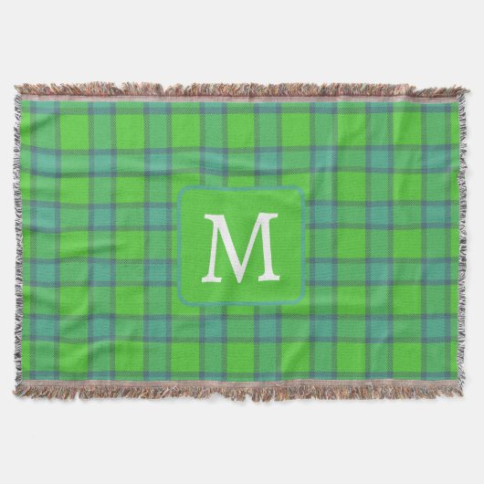 Schotse groene & blauwe geruite tartan monogram deken (Voorkant)