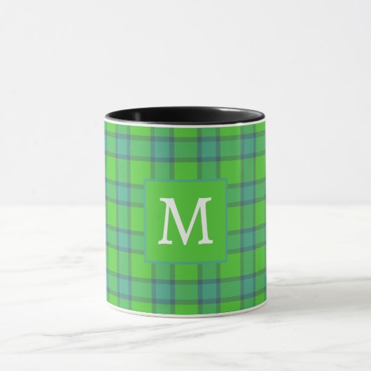 Schotse groene & blauwe Plaid tartan monogram naam Mok (Midden)