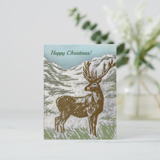 Schotse herten in Snowy Glen Print Happy Christmas Feestdagenkaart (Staand voorkant)