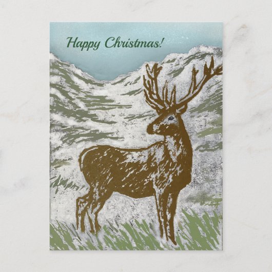 Schotse herten in Snowy Glen Print Happy Christmas Feestdagenkaart (Voorkant)