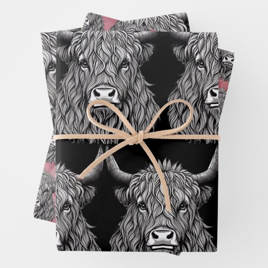 Schotse Highland Bull Illustratie Inpakpapier Vel (In situ)