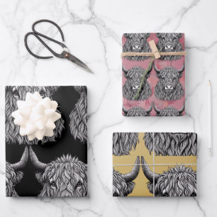 Schotse Highland Bull Illustratie Inpakpapier Vel