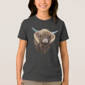 Schotse Highland Koe Charlie met een strak haar Tri-Blend Shirt (Voorkant)