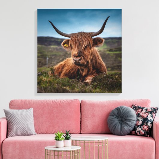 Schotse Highland Koe Longhorn Stier Rancher Canvas Afdruk (Insitu (Woonkamer))