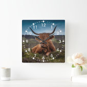 Schotse Highland Koe Longhorn Stier Rancher Vierkante Klok (Huis)