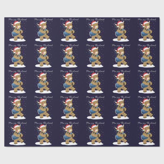 Schotse Highland Koe speelt Kerstmis doedelzak Cadeaupapier (Zoom)