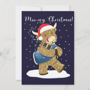 Schotse Highland Koe speelt Kerstmis doedelzak Feestdagenkaart