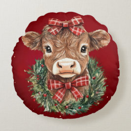 Schotse Highland Koe tijdens de kerstdagen Rond Kussen