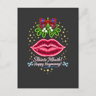 Schotse Hogmanay-maretak neon tartan cadeau Briefkaart
